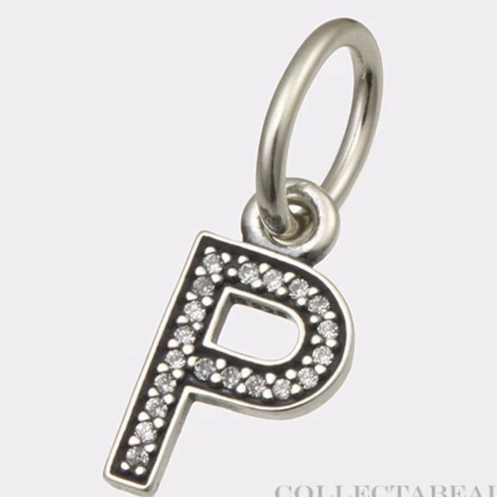 Pandora Sterling Silver Letter P Charm CZ Accent Initial Pendant